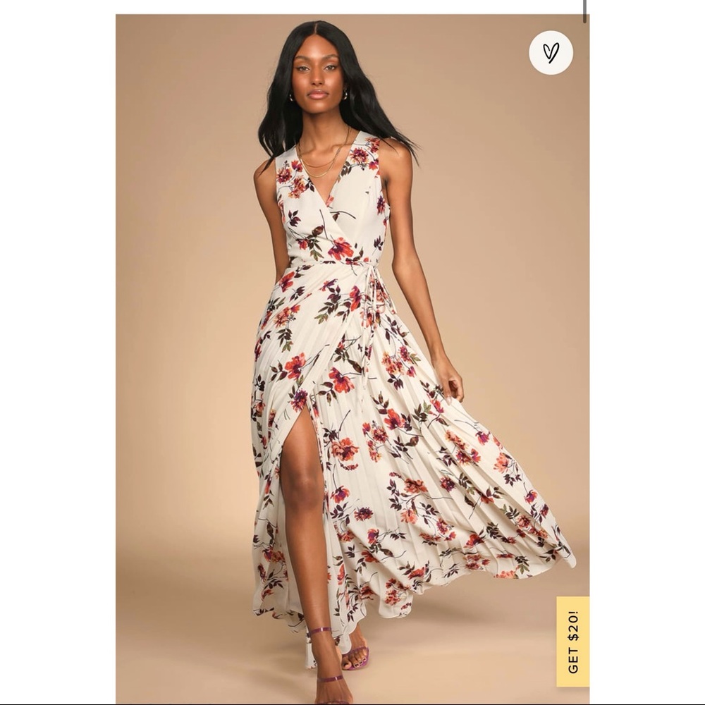 New Floral Pleated Wrap Maxi Dress